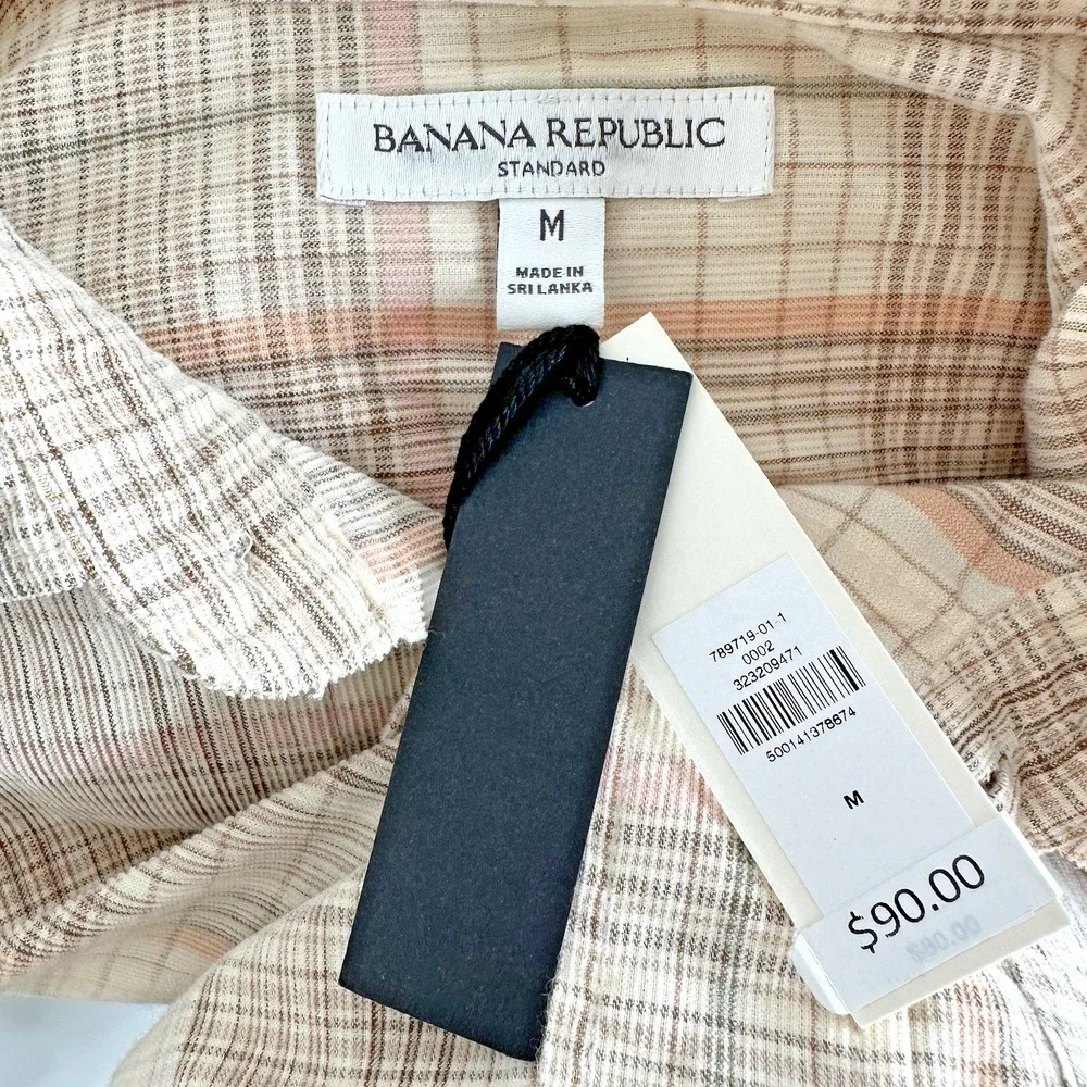 NWT Banana Republic Standard Fit Lightweight Corduroy Shirt MEDIUM‎ Cream Plaid